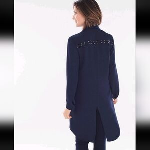 Chicos Navy Long Sleeve Long Tunic Top NWT